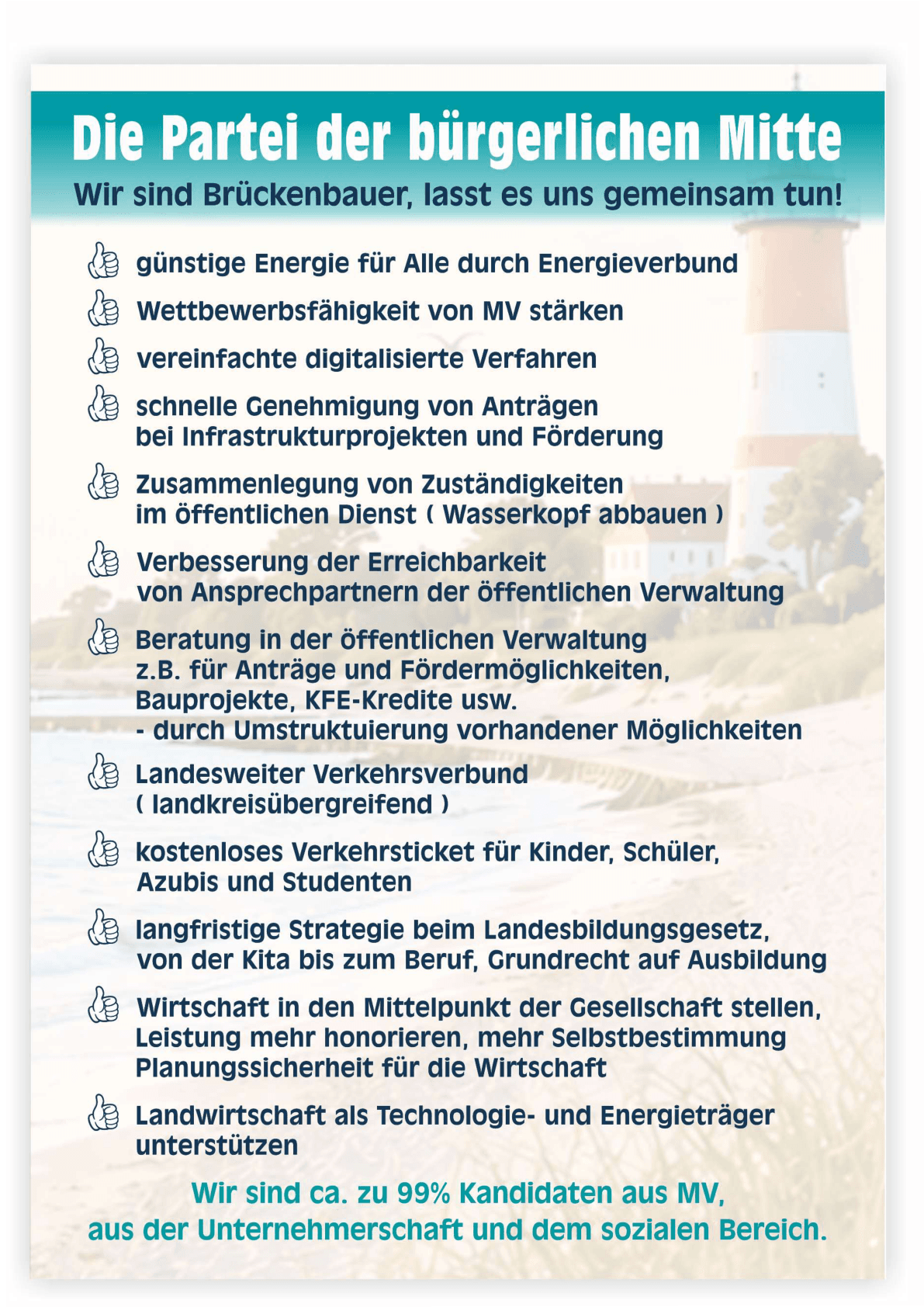 WLD Flyer Rückseite: Programmpunkte der bürgerlichen Mitte